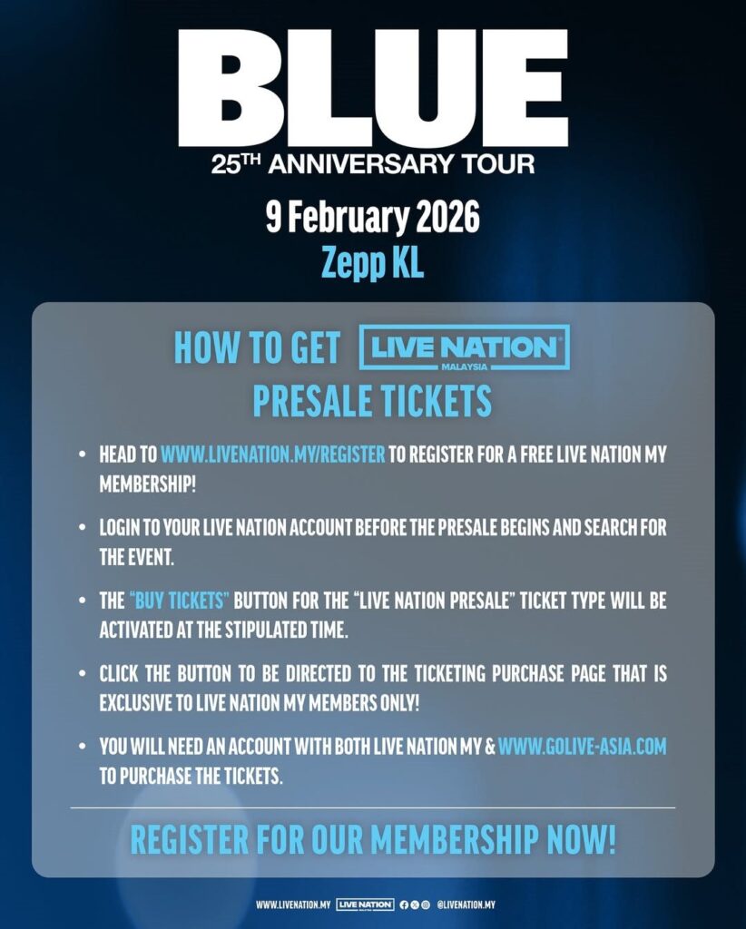 Blue returns to Malaysia for 25th anniversary tour | theHive.Asia Blue returns to Malaysia for 25th anniversary tour, celeb, #BlueinKL, #livenation, music, TheBlue25thAnniversaryTour, theHive.Asia, BlueTicketBanner