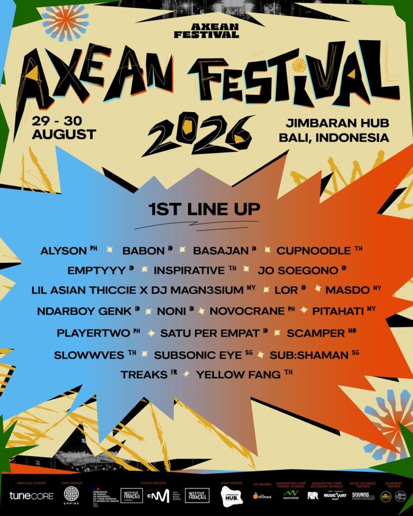 AXEAN Festival 2026 announces first line-up of performers, ALYSON, AXEAN Festival 2026, celeb, concert, Emptyyy, INSPIRATIVE, Jo Soegono, LOR, music, music fest, news, Noni, Pitahati, PLAYERTWO, Satu Per Empat, SLOWWVES, Yellow Fang, theHive.Asia, SnapInsta.to 730210841 18103374560322833 4457671390017494571 n