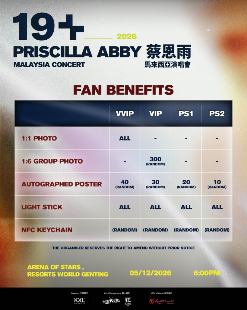 Priscilla Abby celebrates a decade in music with "19+" concert at Resorts World Genting this December, KXLCrossover, PriscillaAbby, theHive.Asia, Priscilla Fan Benefits List